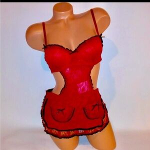 Just Sexy Lingerie Red & Black French  Style Maid Tie Up Lace Size Large